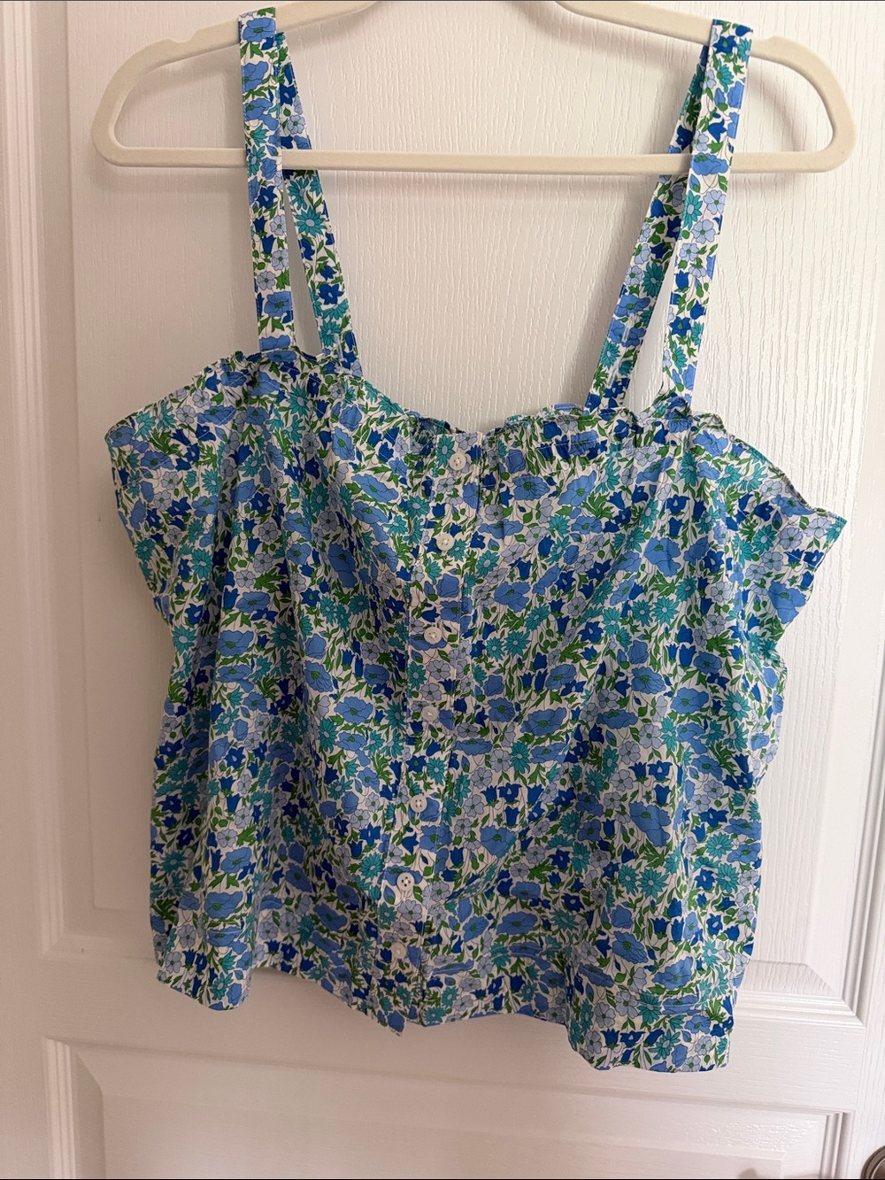 J. Crew Blue and Green Floral Button-Front Camisole Top